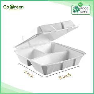 9 X 9 Inch Clamshell Takeout Container With 3 Compartments - COUNT 200