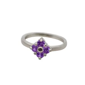 Hidden Starfish Lucky Clover Cluster Set Ring in Natural Amethyst and Sterling Silver Mental Health Donation