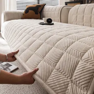 Solid Color Geometric Pattern Sofa Cover, 1 Count Non-slip Sofa Slipcover, Soft Comfortable Sofa Protector for Home Living Room Office