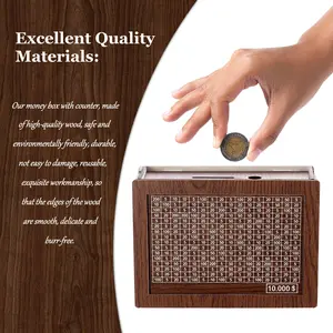 Cash Wooden Savings Box, Money Piggy Bank for Adults Kids, Wooden Cash Saver Money Box, Cash Saver Box, Coin Counter Piggy Bank Money Box with Counter