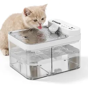 Cat Water Fountain, Filterless Cordless Cat Water Bowl, Wastewater Separation, Stainless Steel Tray, Not Continuous-Flow Auto-Refill Pet Water Dispenser with Scheduled Water Refresh, White