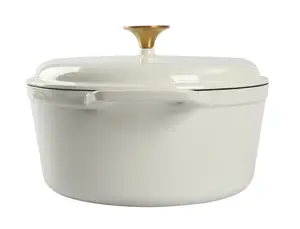 Dutch Oven 4.75 Quart Round Enameled Cast Iron with White Lid - Essential Cookware for Versatile Cooking - Pans Classic Kitchen