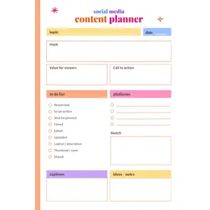 Social Media Content Planner: Creator Notebook to Plan your Viral Hooks, Captions, Track your Ideas, Filming Checklist and Publishing tasks