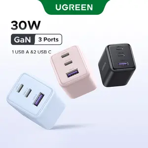 UGREEN 30W 2C1A/20W 1C1A/45W 4CIA GaN PPS Compact Fast Wall Charger Block USB-C Power Adapter for iPhone Galaxy S25/S24/S23 with Free Gift US Plug 2 USB C + 1 USB A,tiktokshopmemorialday summerwins