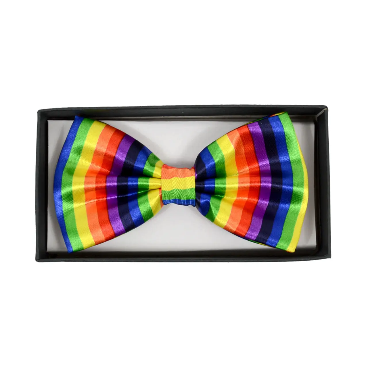 Male Pre-Tied Satin Striped Rainbow Bowtie - Adjustable Band, 5in x 3in (5 in, 3 inches) Polyester Formal Accessory for Parties, Pride Events, Boxed
