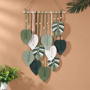 1count Handwoven Bohemian Leaf Wall Tapestry - Boho Hangable Wall Hanging with Leaf Patterns, Horizontal Decorative Panel for Living Room, Wedding & Boho Decor - Handmade Texture Art for home Décor，Wall Decoration, Boho Room Enhancements