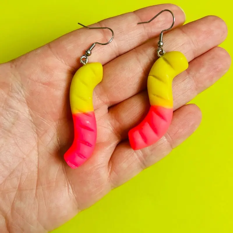 Gummy Worm Earrings Polymer Clay