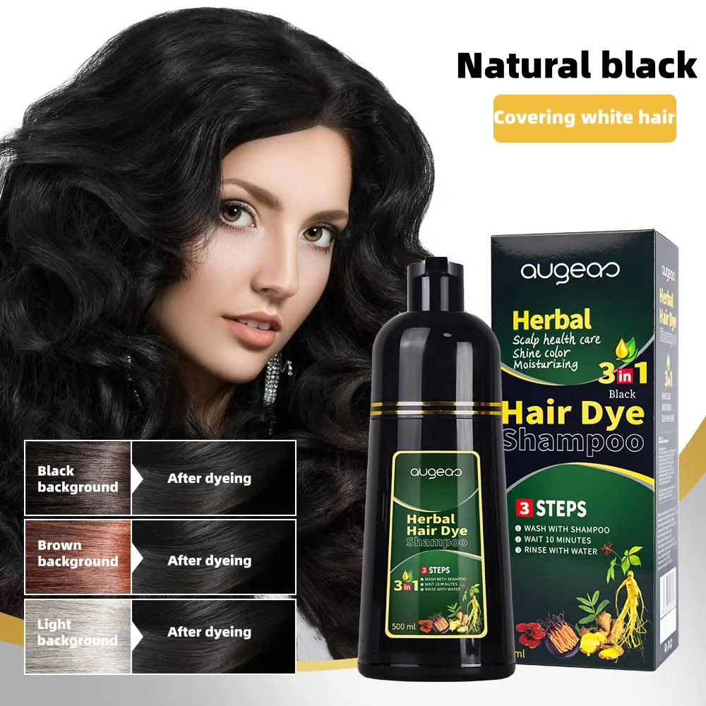 3-in-1 Black Hair Dye Shampoo for Instant Gray Coverage, Herbal Hair Color with Ginseng Extract, Ammonia-Free Formula, Lasts 3-4 Weeks - 500g Bottle Gentle Hair Dye Hair Dye Pen