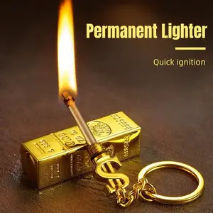 Windproof permanent lighter, creative gold stick matchstick, multifunctional metal kerosene lighter, mini portable igniter, suitable for outdoor camping fire and burning stick, boyfriend gift (oil-free), no batteryRAIMENTRY