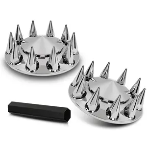 Semi Truck Front Hub Set 33mm Chrome Spiked Wheel Nut Covers Disc Cover Rims Fit For Freightliner Peterbilt Kenworth Volvo 2Pcs Semi-Truck Commercial Rig Exterior Accessories