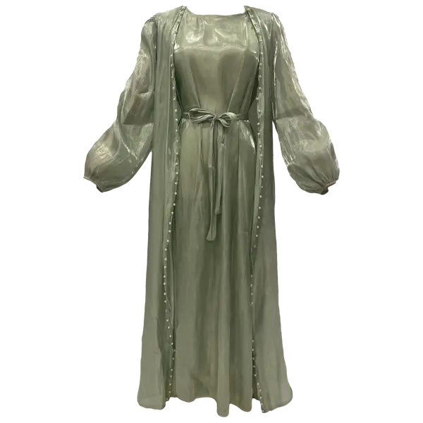 RAHA DUSE 2 PCs Pearl Beads Abaya Modest Long Dress for Muslim Women