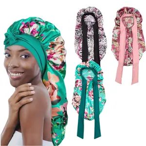 3 counts Bonnets for  Women Braid Bonnet,  Soft and Breathable，Large Long Satin Bonnet for Braids, Natural Curly Hair，Silk Bonnet with Stretchy Tie Band Sleep Cap Hair Haircare Heatless