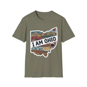 I Am Ohio state map graphic T-Shirt | Ohio landmarks, skyline, local foods