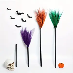 Halloween Witch Broom Cosplay Prop, Detachable Mesh Ghost Festival Party Decorations, Instant Witch Transformation Accessory
