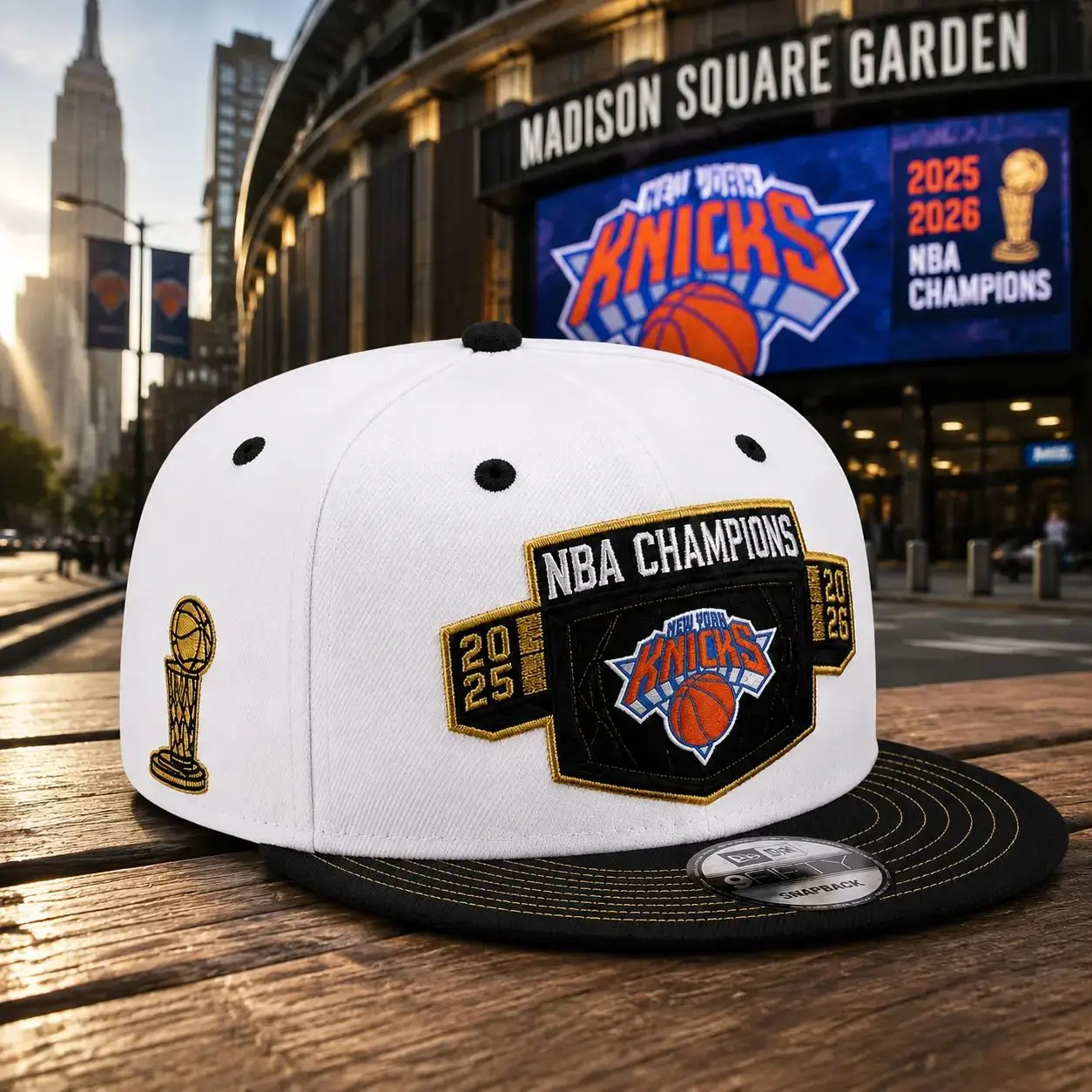 New Era New York Knicks White/Black Conference Champions Finals Snapback Adjustable Hat 1