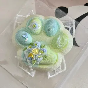 Cat Paw Squeezable Toy in Color Box, Super Soft Plush Cat Paw Blind Bag Blind Box Squeezable Waffle Donut Stress Relief Toy