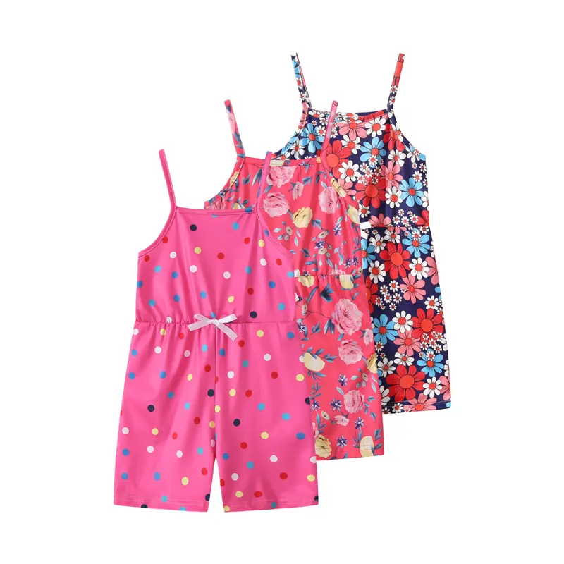 #SummerVibes 3-piece girl summer fashion jumpsuit printed casual vest jumpsuit 4-12-year-old girl elastic waist sleeveless children jumpsuit Outfits Set