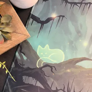 24" x 14" TCG Playmat with Drawstring Bag - Basic Land Scenes, Cats, Ghosts, Squirrels - Trading Card Games MTG Magic: The Gathering, PKMN, Lorcana
