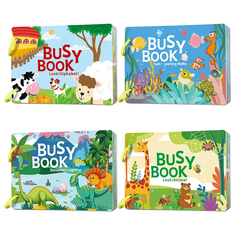 Noluck 4-Pack Montessori-Inspired Toddler Interactive Learning Pads, Laminated Paper Educational Kit with Fine Motor Skills Practice, Hook-and-Loop Pieces, No-Mess Tracing & Painting, Preschoolers Sensory Travel Gift