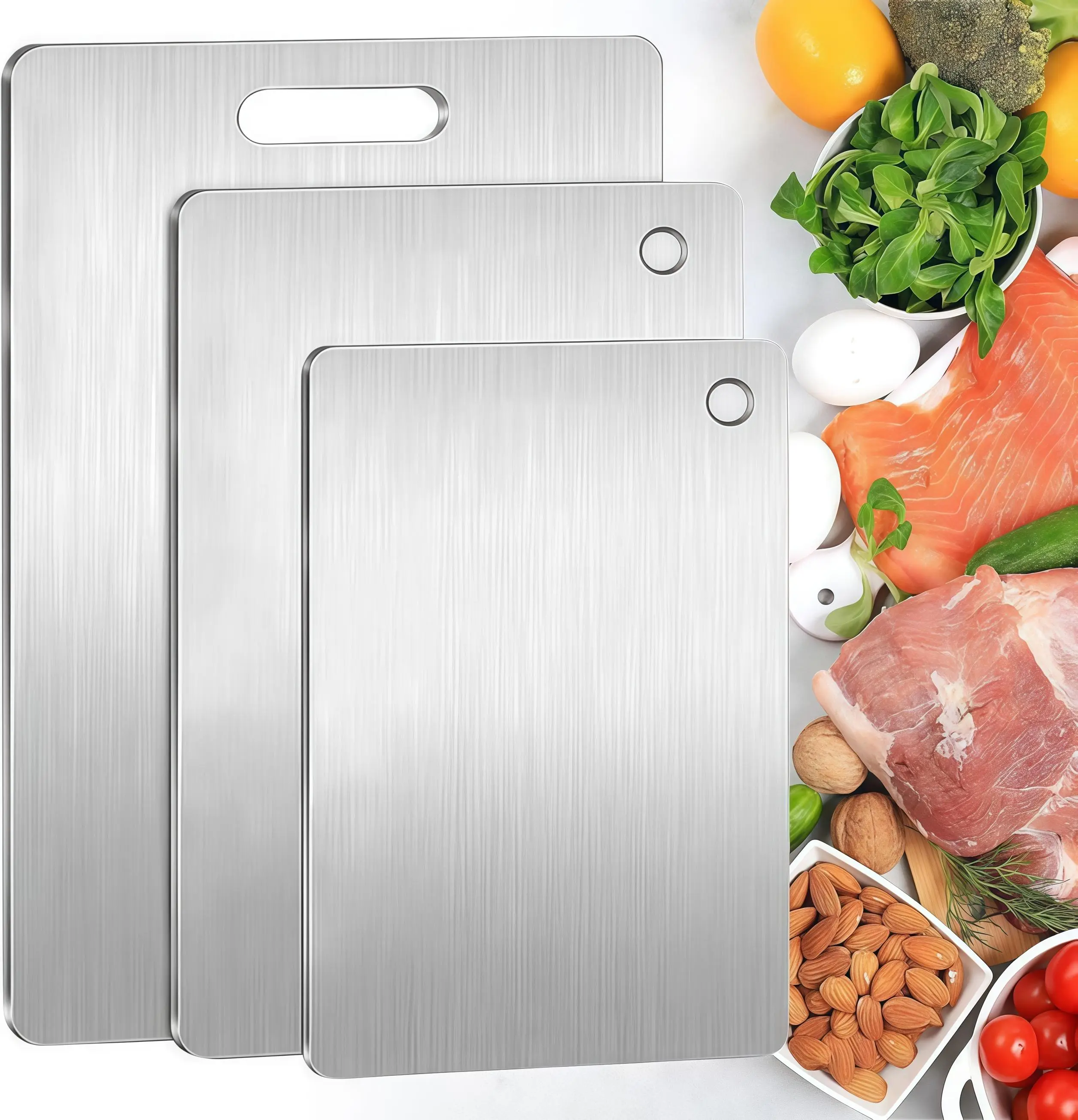 Titanium Cutting Board Set of 3, 100% Pure Titanium Cutting Boards for Kitchen, Non Toxic, Double-Sided Food Grade Chopping Board for Outdoor Camping, Dishwasher Safe.SummerVibes