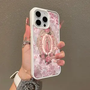 Magnetic Stylish Case for iPhone 17 16 E Pro Max 15 Plus 14 13 12 11 XS XR, Pink Ornate Religious Art Aesthetic | Shockproof, Silicone, Lightweight, Girly, and Scratch Resistant Protection