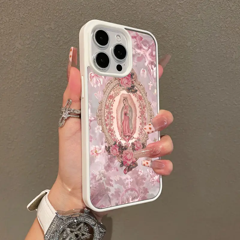 Magnetic Stylish Smartphone Case for iPhone 17,16 E Pro Max,15 Plus,14,13,12,11,XS,XR - Pink Ornate Religious Art Aesthetic, Shockproof Silicone, Lightweight, Girly, Scratch-Resistant Protection for Handheld Cellphone Devices, Resistance, Casing