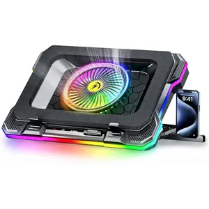 RGB Gaming Laptop Cooling Pad with 5.5" Turbo Fan, Rapid Cooling for 15.6-19.3" Laptops, Variable Speed Control, 7 Adjustable Heights - K1 5V RGB