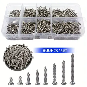 800pcs M2 Carbon Steel Nickel Plated Silver Color Self-Tapping Screws Set, High-End Combination Kit, Mixed Pack, Durable Fasteners, Hardware