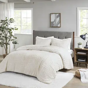 Madison Park Arctic Comforter Set Faux Fur Checkboard Textured Design - Down Alternative Ultra Soft, Winter Cozy and Warm Bedding