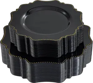 100 count Black Disposable plastic party plates set, Black and  Dessert plate and Dinner Plate heavy weight 50guests plastic plates
