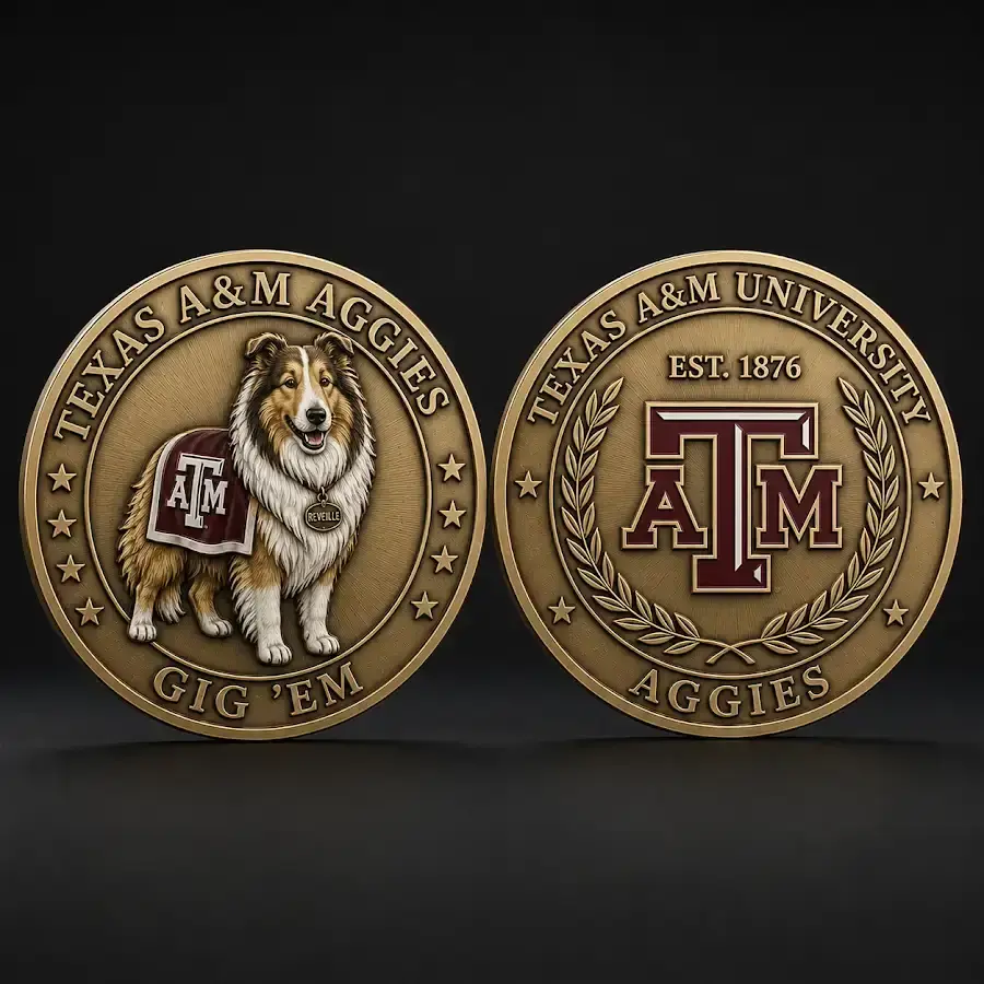 Texas AM Aggies challenge coin Texas AM University Gig Em Revue Est 1876 Aggies college football fan collectible coin gear