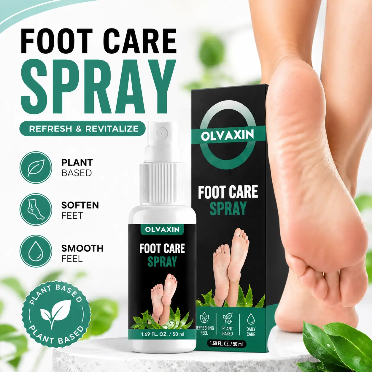 Olvaxin Callus Spray for Dry Cracked Feet, Exfoliates Rough Dead Skin, Helps Smooth Heels & Soften Feet, Cruelty-Free Formula, 1.69 fl oz (50 ml)
