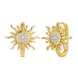 MULA 925 Silver-plated Gold Plated Sun Hoop Earrings with Sparkling Zircon - Dazzling Star Jewelry, Perfect Gift for Women, Girls Birthday, Anniversary, Valentine's Day and Christmas