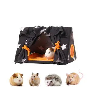 Guinea Pig Hideout with Curtain Guinea Pig Bed Curtain can be Retracted Bunny Hut Breathable Mesh Window Washable Skin-Friendly, Hamster Cage Habitat, Proper Hamster Cages, for Hamster Hedgehog Small Pets
