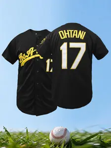 Men's #17 Los Angeles Black Gold Baseball Jersey, Button-Down Embroidered Fan Shirt