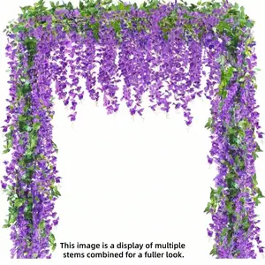 24pcs 43inch Artificial Plastic Wisteria Hanging Decor, Faux Wisteria Wreath, Silk Vine, Fake Plant Vine, Home Arch Wall Garden Decor, Outdoor Wedding Decoration, Artificial Wisteria Flowers