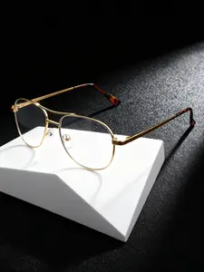 Luxury Brand Oversized Women's Aviator Glasses, Vintage Gold Frame Transparent Lenses, Sexy Golden Streamlined Arms, Retro Unique Style, Metal Frame Construction, Oversized Frames