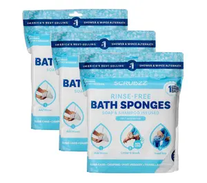 SCRUBZZ Rinse-Free Bath Sponges - 75 Single-Use Shower Wipes, No Water Needed, Gentle Soap & Shampoo Infused, Ideal for Travel, Camping, Gyms, and Caregiving