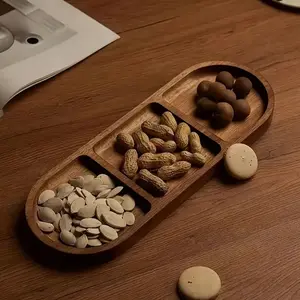 Oval Acacia Wood Serving Tray, Natural Wood Grain Design, Perfect for Snacks, Cakes, Bread, Fruits & Tea, Ideal for Home Kitchen, Parties