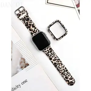2pcs Soft Silicone Leopard Print Watchband Adjustable Waterproof + Ultra-Thin Tempered Glass Screen Protector Compatible 38 40 41 42 44 45 46 49mm for Apple Watch Series Ultra SE 11 10 9 8 7 6 5 Wearable Animal Pattern Protection Multicolor