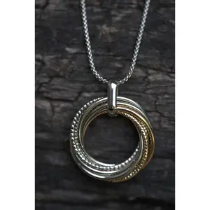 Two-Tone Interlocking Circle Pendant Necklace – Stainless Steel & Gold Layered