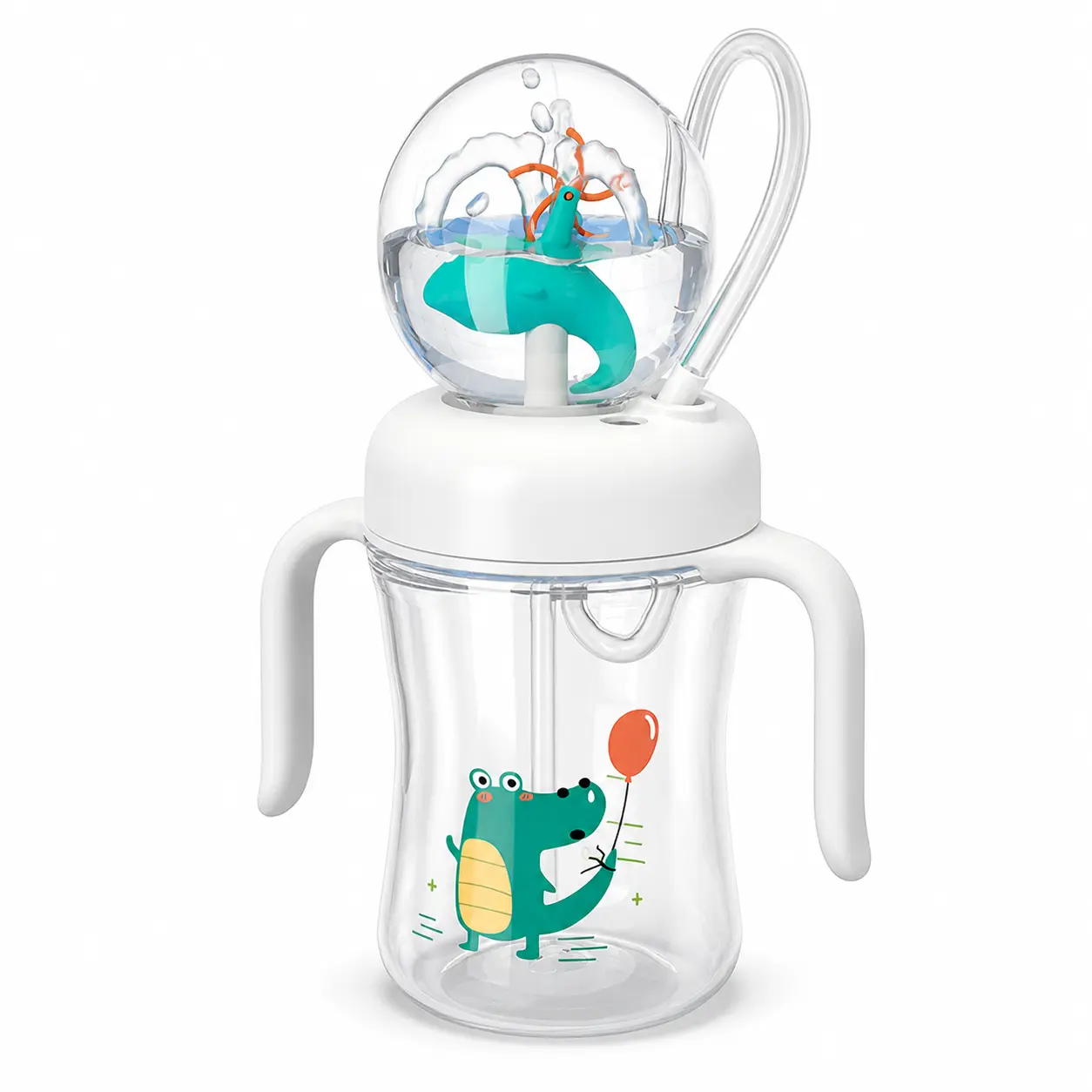 240ml Toddler Fountain Sippy Cup With Straw, Dual Handles & Interactive Whale Sprayer, Leak-Resistant Training Cup For Babies 8+ Months
