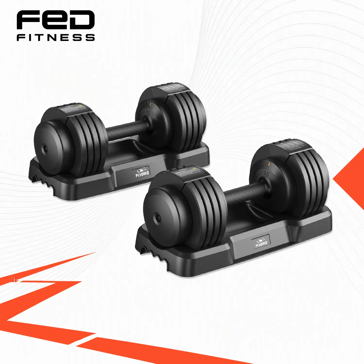 FLYBIRD Series DB2 Adjustable Dumbbell by FED Fitness - 55LB/110LB Single, 5-IN-1 Fast Adjustment, Non-Slip Handle, Home Gym Gear, Resistance-Based Weight Lifting, Muscle Strengthening, Portable Adjustable Resistance [Live Only], Muscle Strengthening Weig