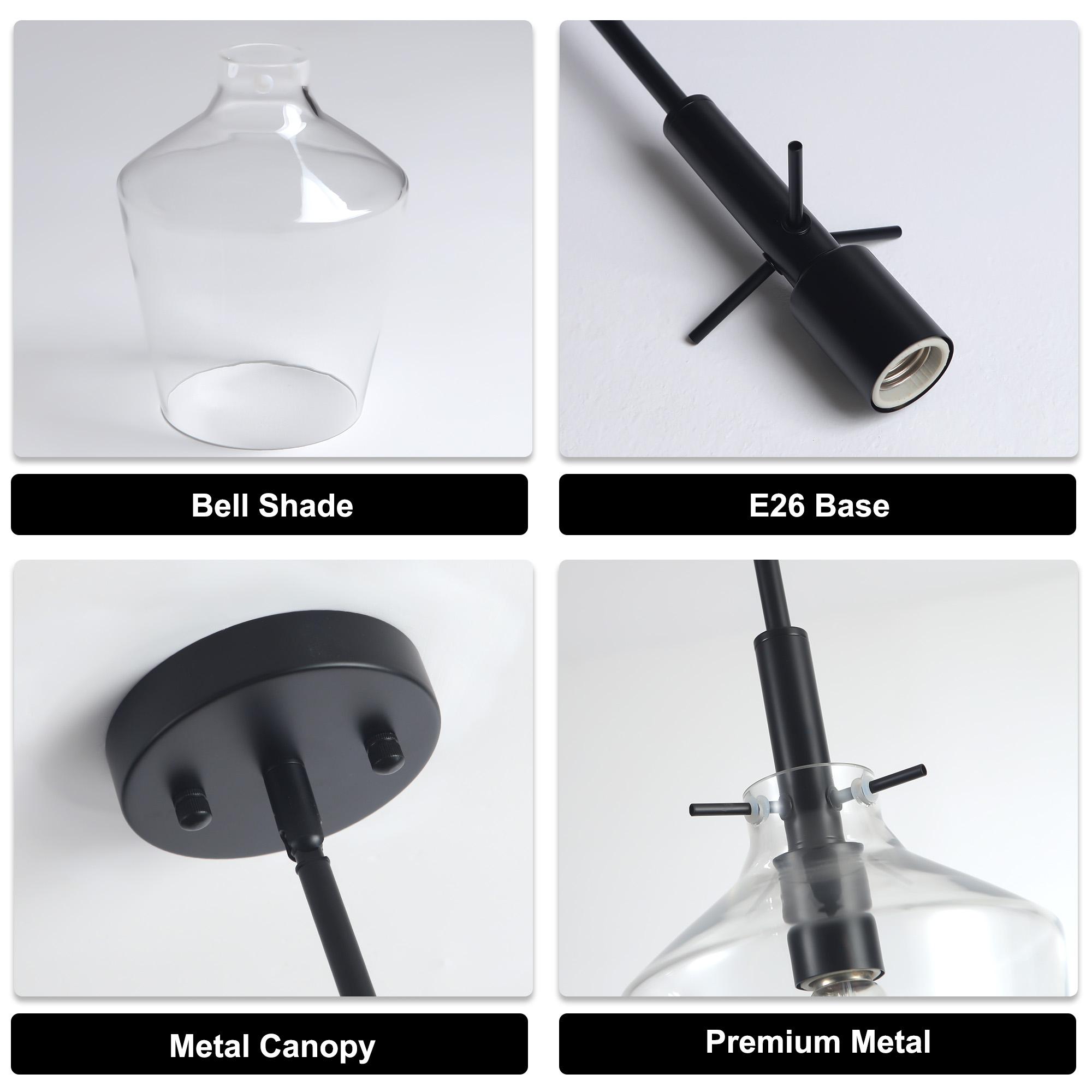 Clear Glass Bell Pendant Light Modern Single Head Hanging Lamp for Kitchen Island Black Gold Brushed Nickel Chrome Finish，E26，Bulb not included