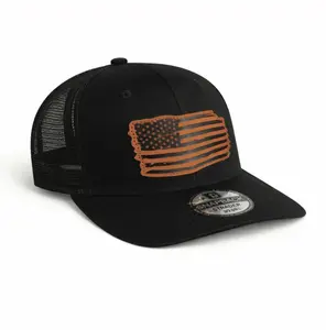 Black Snapback Trucker Hat – American Flag Patch