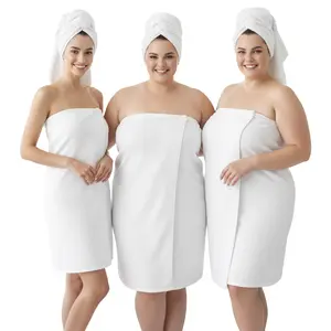Puffy Cotton Waffle Spa Wrap for Women - APPEARUS Lightweight Adjustable Snaps Closure Towel Wrap Robe Gym, White