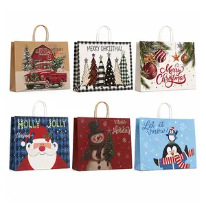 9Pcs Large Size Assorted Printed Kraft Gift Bags with Handles, Oversized Multipurpose Reusable Paper Goodie Bags, All Occasion Party Favor Packaging Bags for Large Snacks, Small Presents & Daily Gift Wrapping