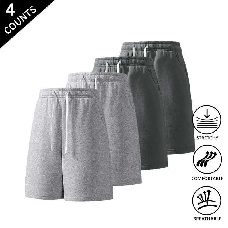 4-Pack Summer Vibes Men’s Everyday Casual Sweat Shorts with Elastic Drawstring, Soft & Comfortable Summer Lounge Shorts