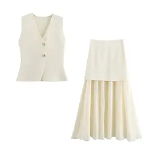 Knit Vest Pleated Skirt Set
