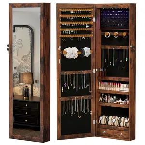 Mirror Jewelry Cabinet Armoire with Built-in LED Lights, Wall or Door Mounted Jewelry Storage Organizer, 14.17 x 47.24 x 3.86 inchg Mirror Cabinet, Gift Idea, Camel Brown Full-Length Mirror Jewelry Armoire with 6 LED Lights, Wall-Mounted Large tiktokshops
